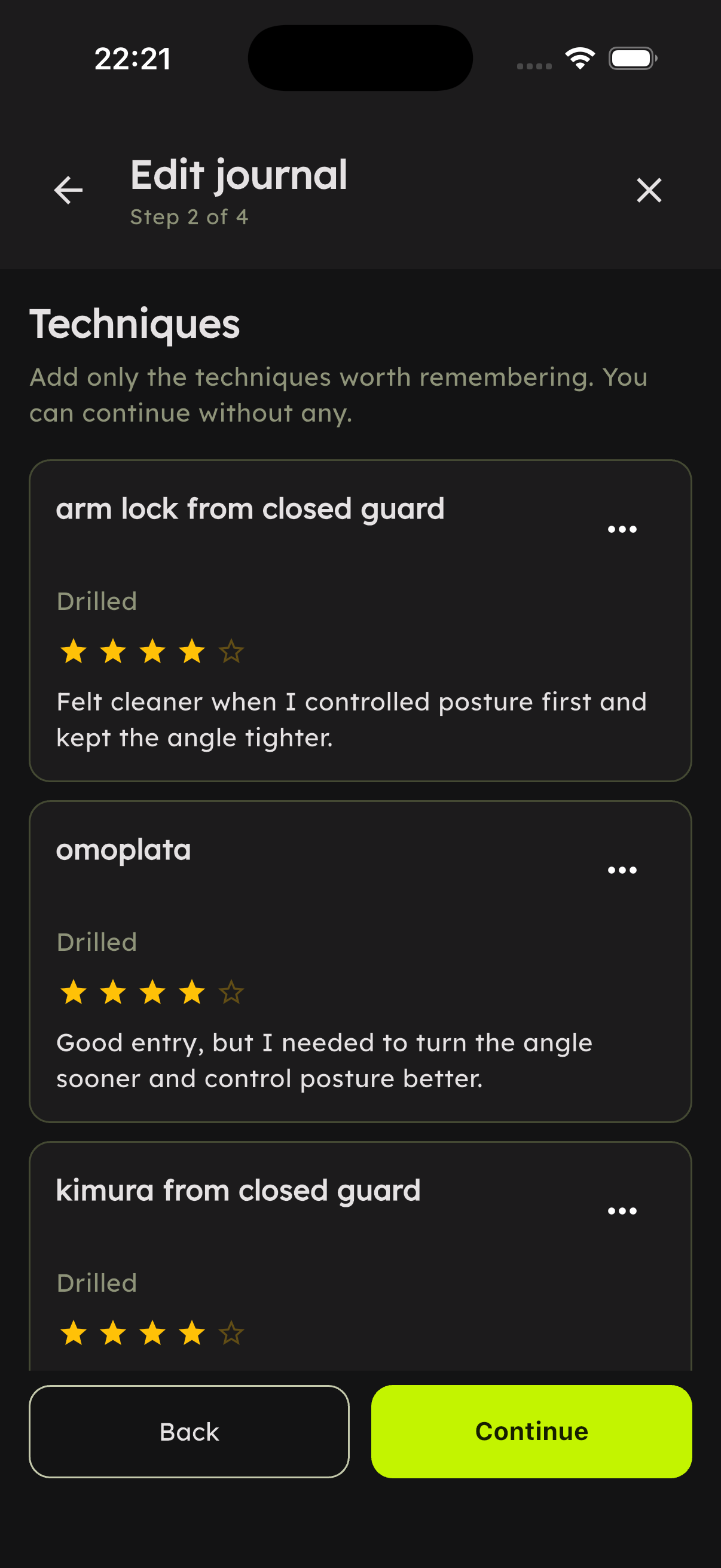 Journal techniques screen
